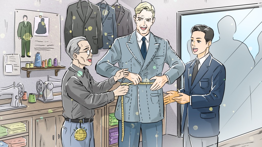 맞춤 양복을 피팅 중인 미군