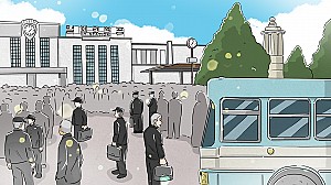 이리역을 가득 매운 까마귀 떼