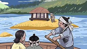 강 한복판에 거북모양으로 떠오른  백사장, 청주 신대동