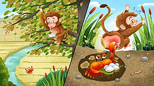 원숭이의 엉덩이가 빨개진 이유가 밝혀진 원숭이와 게의 떡 다툼